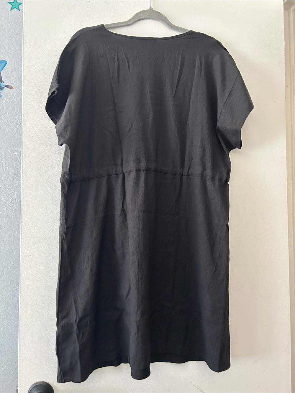 EKOUAER Black V-Neck Short Sleeve Tie-Waist Dress - Picture 3 of 3